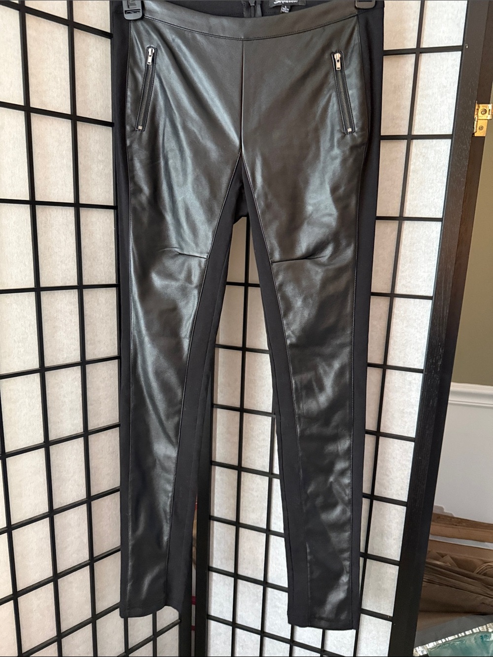 Shinestar Junior’s Black Faux Leather Ponte Leggings